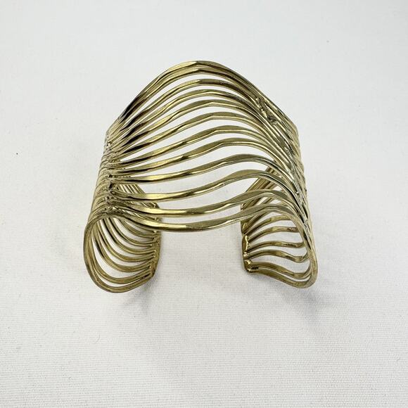 Women’s Wide Wavy Cuff Gold Plated Open Bracelet 2” - Picture 3 of 7